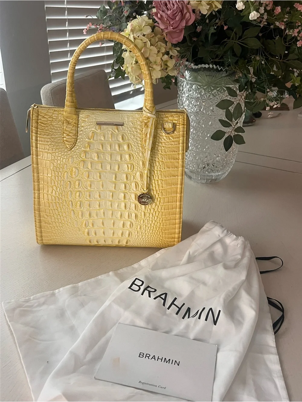 Brahmin Sunbeam Melbourne  Yellow Croc-Embossed Handbag